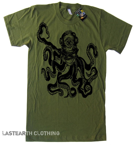 Octopus Deep Sea Diver T-Shirt - Mens Tshirt - Womens Graphic Tees - Nautical Beach Ocean Shirts  Deep Sea Fishing Fish Shirts Gifts For Him