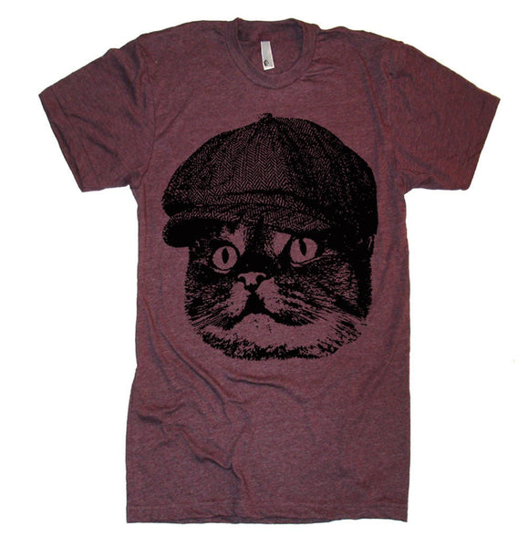 Cat in a Hat vintage newsboy cap T Shirt tee - Womens Graphic Tees - Cat Lover - Mens Tshirt - Kids Tshirt - Cat GIfts - Novelty