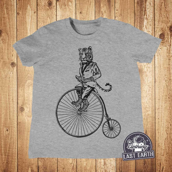 Tiger on a Bike Tank Top | Penny Farthing Bicycle Graphic Tee | Ladies Racerback Tank  | Mens Tank Top