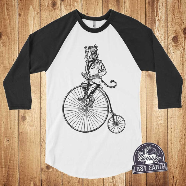 Tiger on a Bike Tank Top | Penny Farthing Bicycle Graphic Tee | Ladies Racerback Tank  | Mens Tank Top