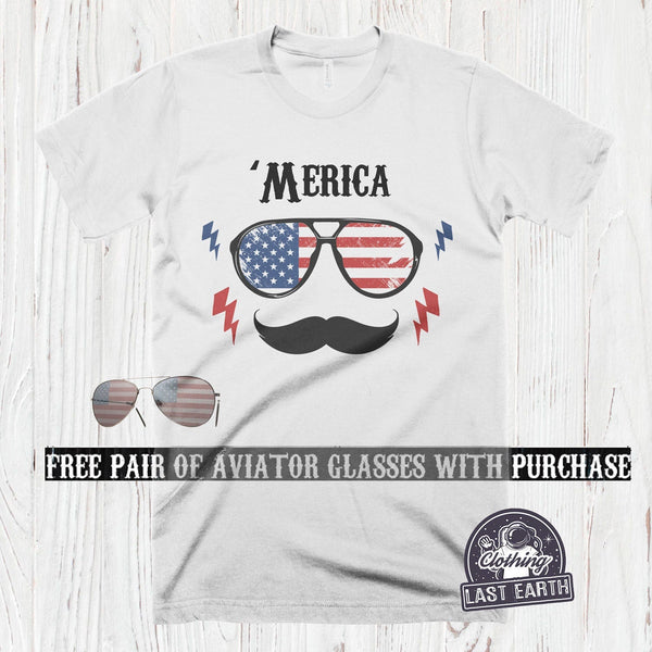 Merica Shirt 4th Of July Aviator Glasses America Shirts Funny Gifts For Him Dad Gift Fathers Gift Free Gifts Patriot Shirt American Girl