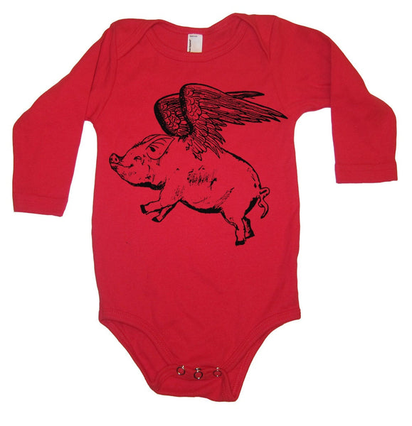 Flying Pig Long Sleeve Baby Bodysuit - Funny Pig Gift - Pigs - Bodysuit - Baby Piglet - Kids Clothing - 1st Birthday - Baby Shower Newborn