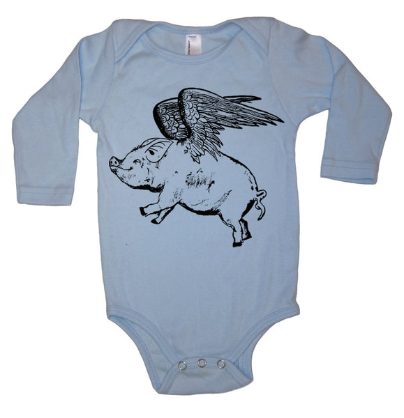 Flying Pig Long Sleeve Baby Bodysuit - Funny Pig Gift - Pigs - Bodysuit - Baby Piglet - Kids Clothing - 1st Birthday - Baby Shower Newborn