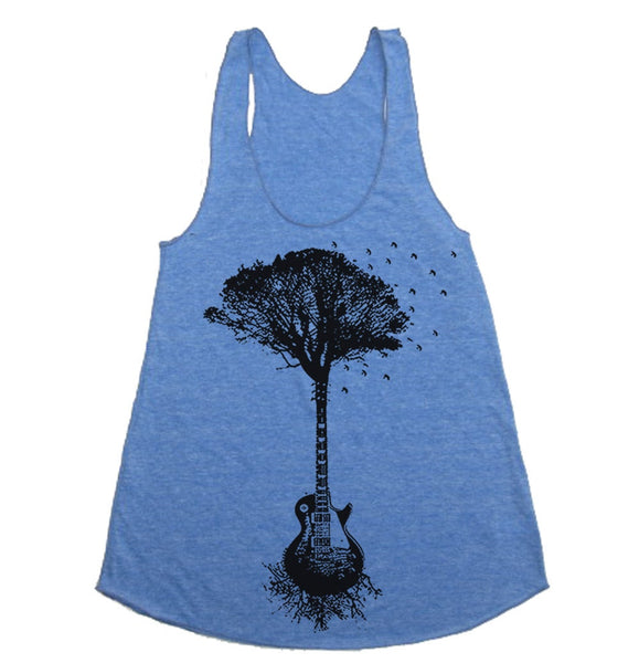 Women's Racerback Tank - Guitar Tree - Womens Athletic Workout Tank - Running Tank Print Art Running tanktop Gym Tank for Women