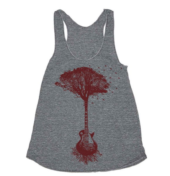 Women's Racerback Tank - Guitar Tree - Womens Athletic Workout Tank - Running Tank Print Art Running tanktop Gym Tank for Women