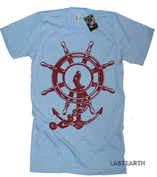 Mens Anchor Ship and Wheel Nautical T Shirt - Mens T Shirt - Womens Graphic Tees - Kids Tshirt - Beach Ocean Art Vintage Shirts Gifts Waves