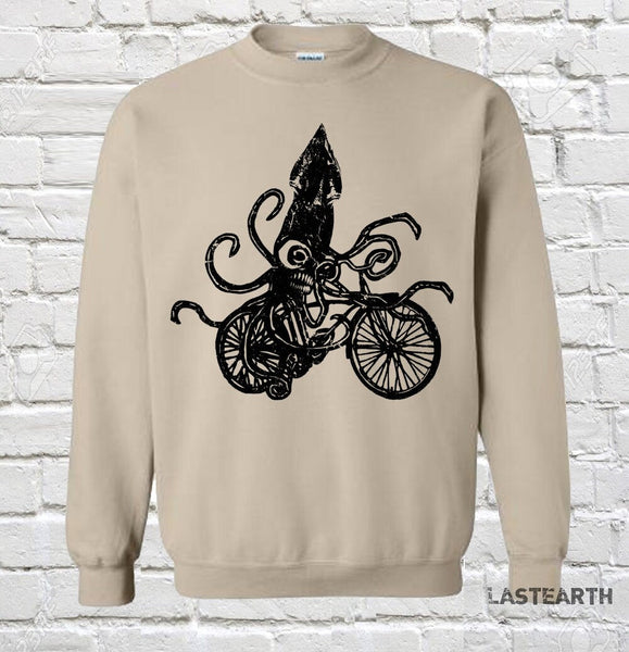 Squid on a Bike Sweater Pullover Sweatshirt Winter Sweatshirt Octopus On a Bike Biking Sweater Clothing Mens Sweater Womens Sweater Funny